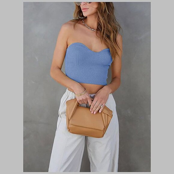 Women's Summer Sexy Sweetheart Neck Sleeveless Strapless Y2K Sky Blue - Picture 3 of 6